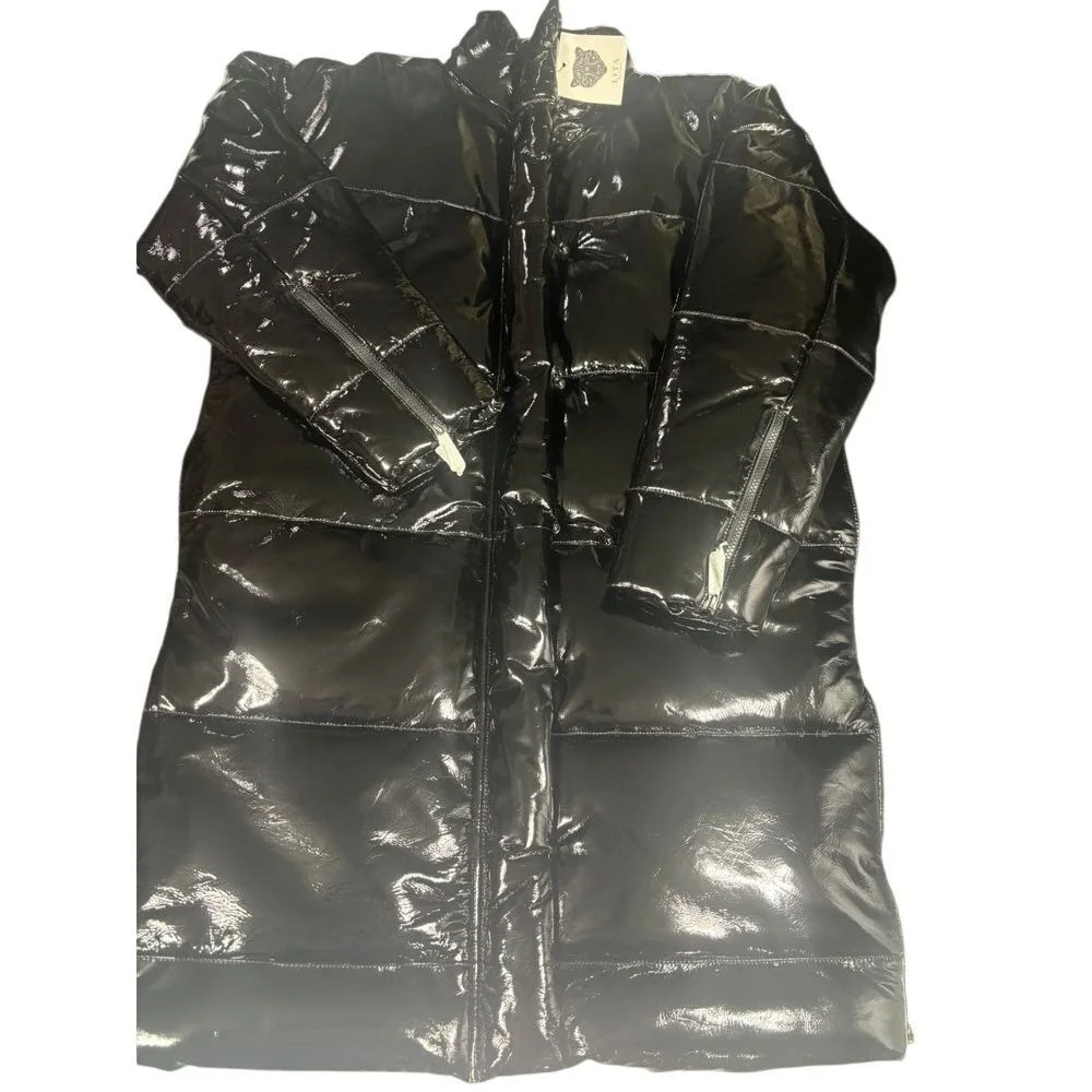 Lita‎ by Ciara NWT Soft Patent Leather Puffer Coat in Black Size Small MSRP $798
